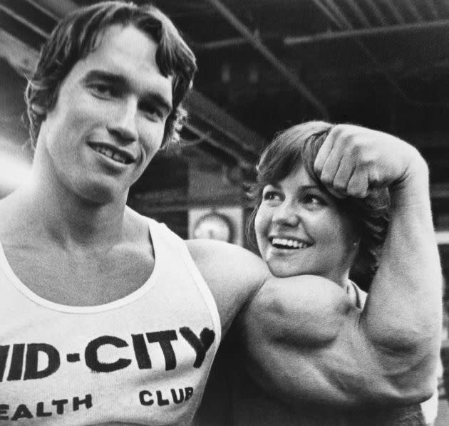 Schwarzenegger is pictured with Sally Field, his co-star on 1976's “Stay Hungry.