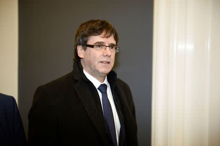 The Catalan separatist leader Carles Puigdemont arrives for a meeting with Danish members of Parliament, after being invited by the Faroese parliamentary member Magni Arge, at Christiansborg in Copenhagen, Denmark January 23, 2018. Mads Claus Rasmussen/Scanpix Denmark via REUTERS