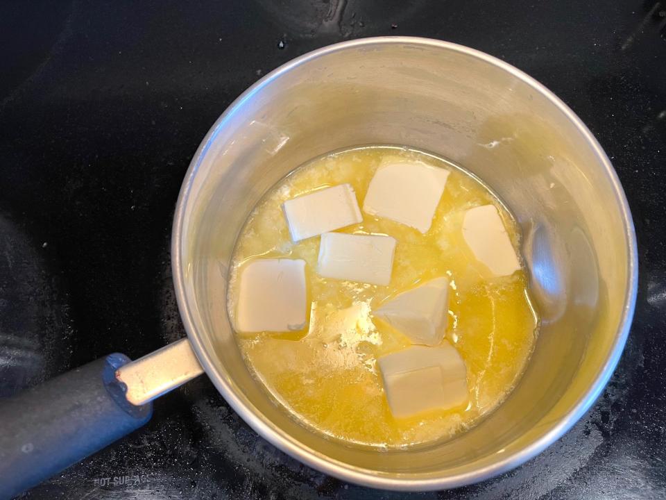 Melting butter for Anneta's dad's baklava