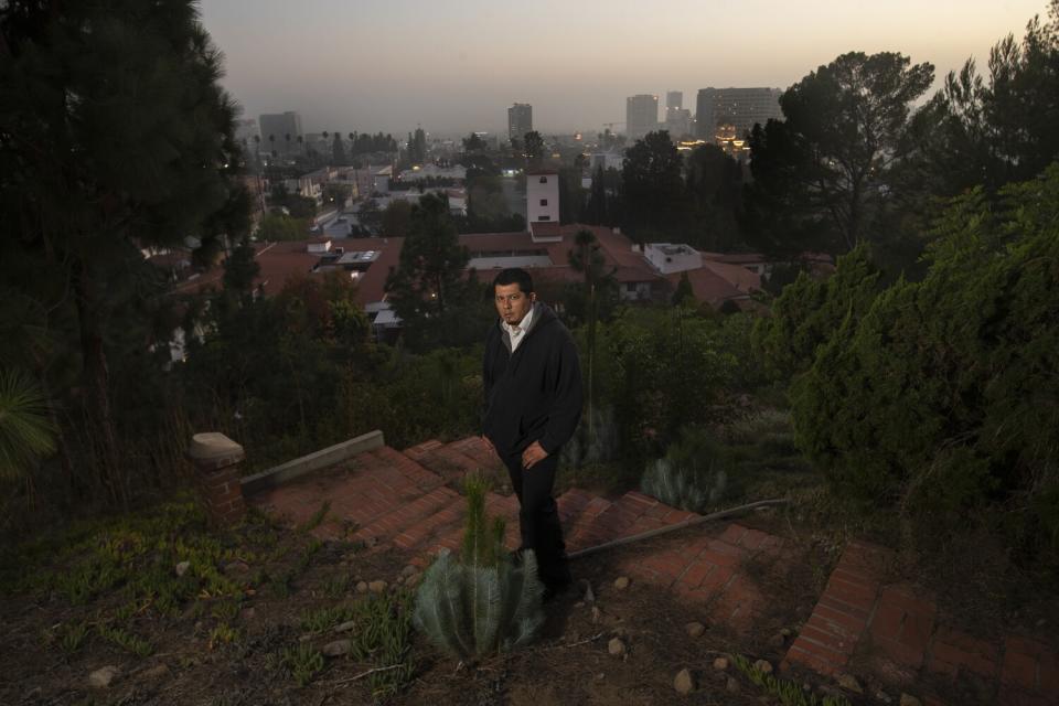 A man on the grounds of the Monastery of the Angels.