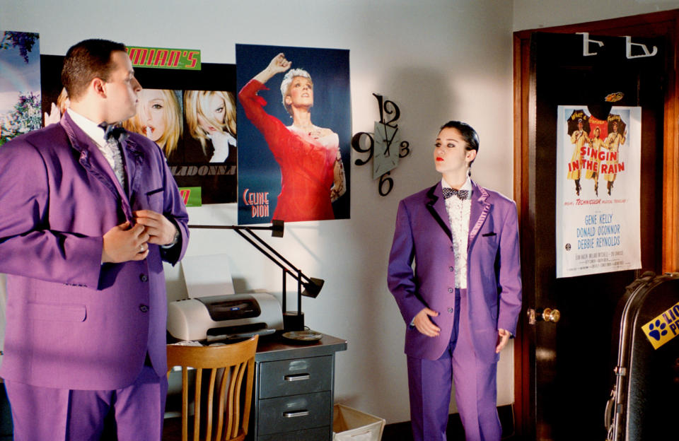 janice ian and damian in their purple suits