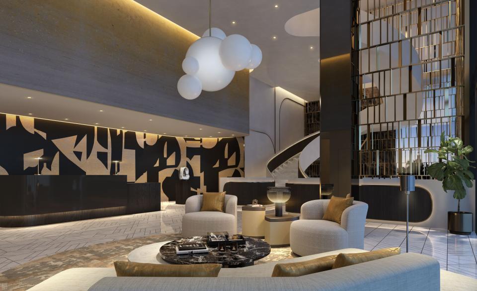 The lobby at the Waldorf Astoria Residences, coming to Miami.