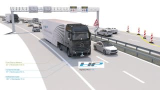 Production-ready Mercedes-Benz Actros truck fitted with Highway Pilot autonomous driving system