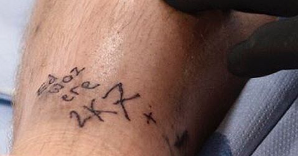 An ink-redible mistake: Ed stamped Roman’s leg with the wrong date (Copyright: Instagram/Roman Kemp)