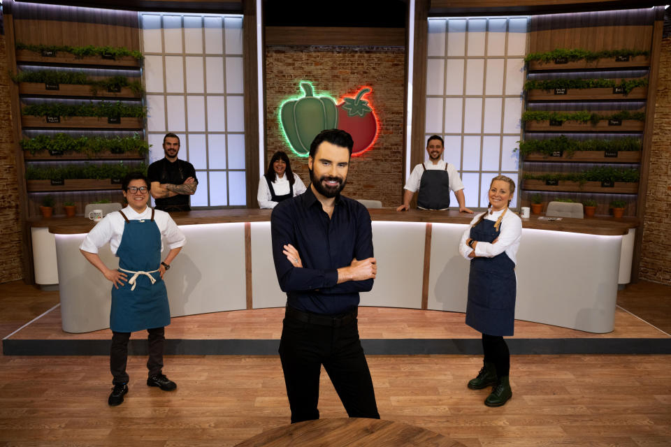 Ready Steady Cook - (L-R)  Jeremy Pang, Akis Petretzikis, Romy Gill, Rylan Clark-Neal, Ellis Barrie, Anna Haugh - (C) Remarkable TV - Photographer: Graeme Hunter