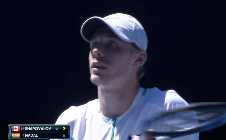 Denis Shapovalov let his frustrations fly during his quarterfinal match with Rafael Nadal on Monday night. (Screen grab via Twitter/@wwos)