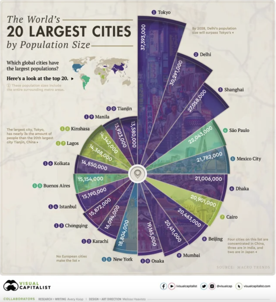 pie chart of the cities with largest populations