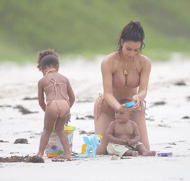 Kim with her family (minus Kanye) in Mexico. Source: Splash.