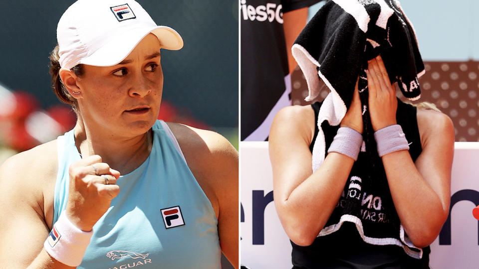 Ash Barty, pictured here in action against Paula Badosa at the Madrid Open.