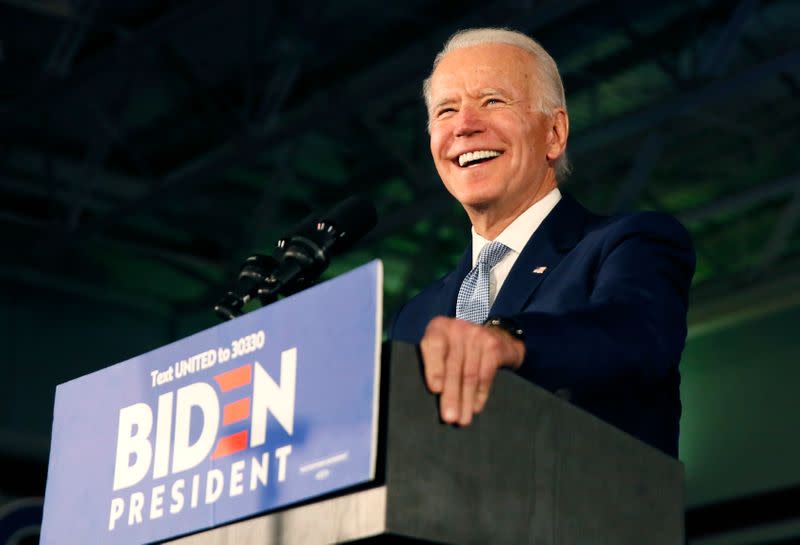 Democratic U.S. presidential candidate and former Vice President Joe Biden addresses supporters at his South Carolina primary night rally in Columbia, South Carolina, U.S.