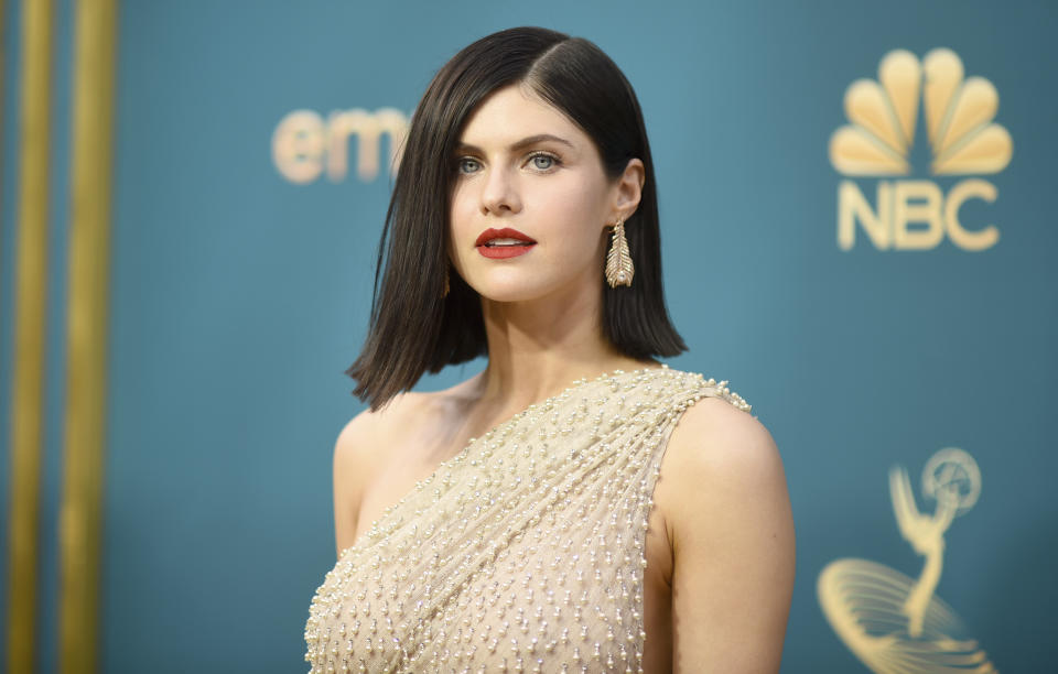 Alexandra Daddario arrives at the 74th Primetime Emmy Awards on Monday, Sept. 12, 2022, at the Microsoft Theater in Los Angeles. (Photo by Richard Shotwell/Invision/AP)