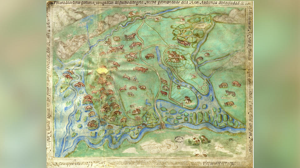 Colonial map of the region of Bogota in 1614.