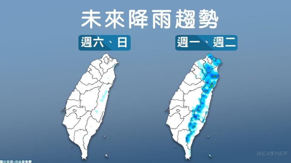 下週短暫轉為東北季風，迎風面地區降雨機率高。（圖／TVBS）