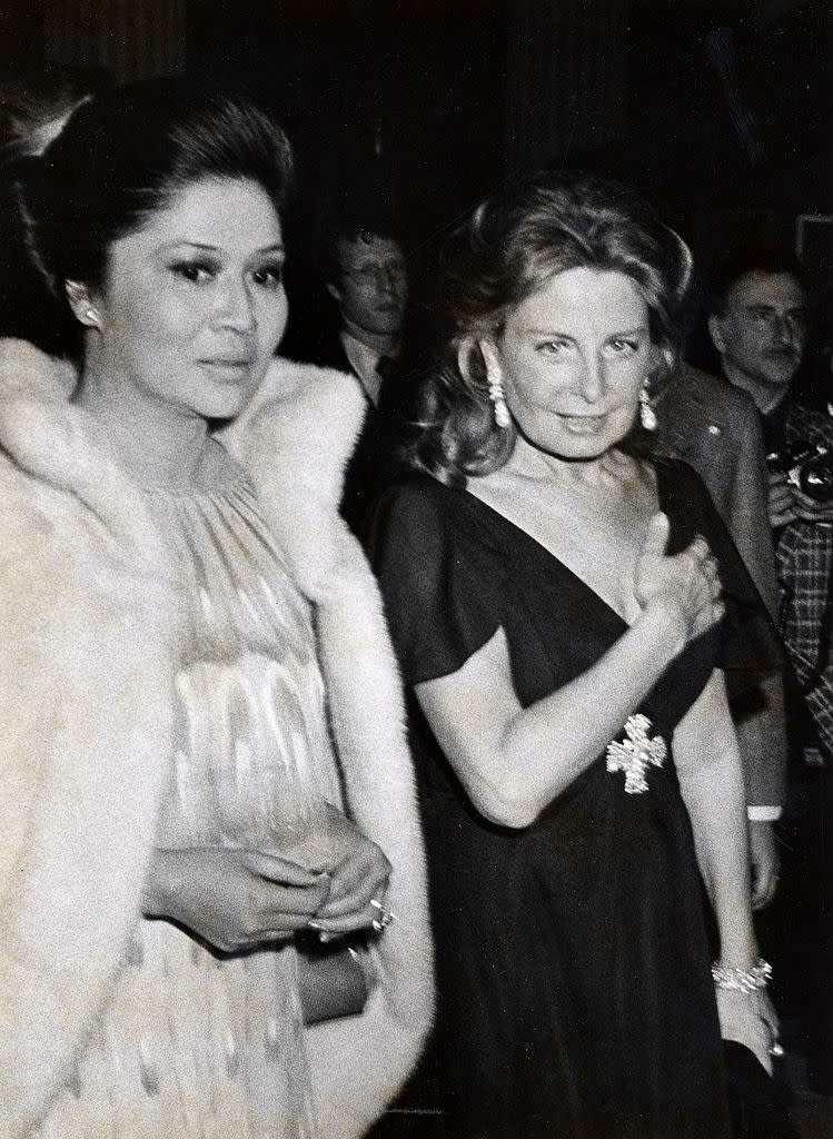 NEW YORK CITY - DECEMBER 6:  Imelda Marcos and Christina Ford attend The Metropolitan Museum of Art Costume Institute Gala "The Glory of Russion Costume" on December 6, 1976 at the Metropolitan Museum of Art in New York City. (Photo by Ron Galella, Ltd./Ron Galella Collection via Getty Images)  *** Local Caption ***