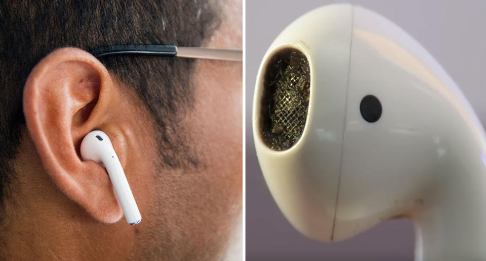 Earphones (right) and earpods (left) can cause a build-up of wax, which might cause an infection. Source: Getty Images &amp; YouTube/Jon Collins