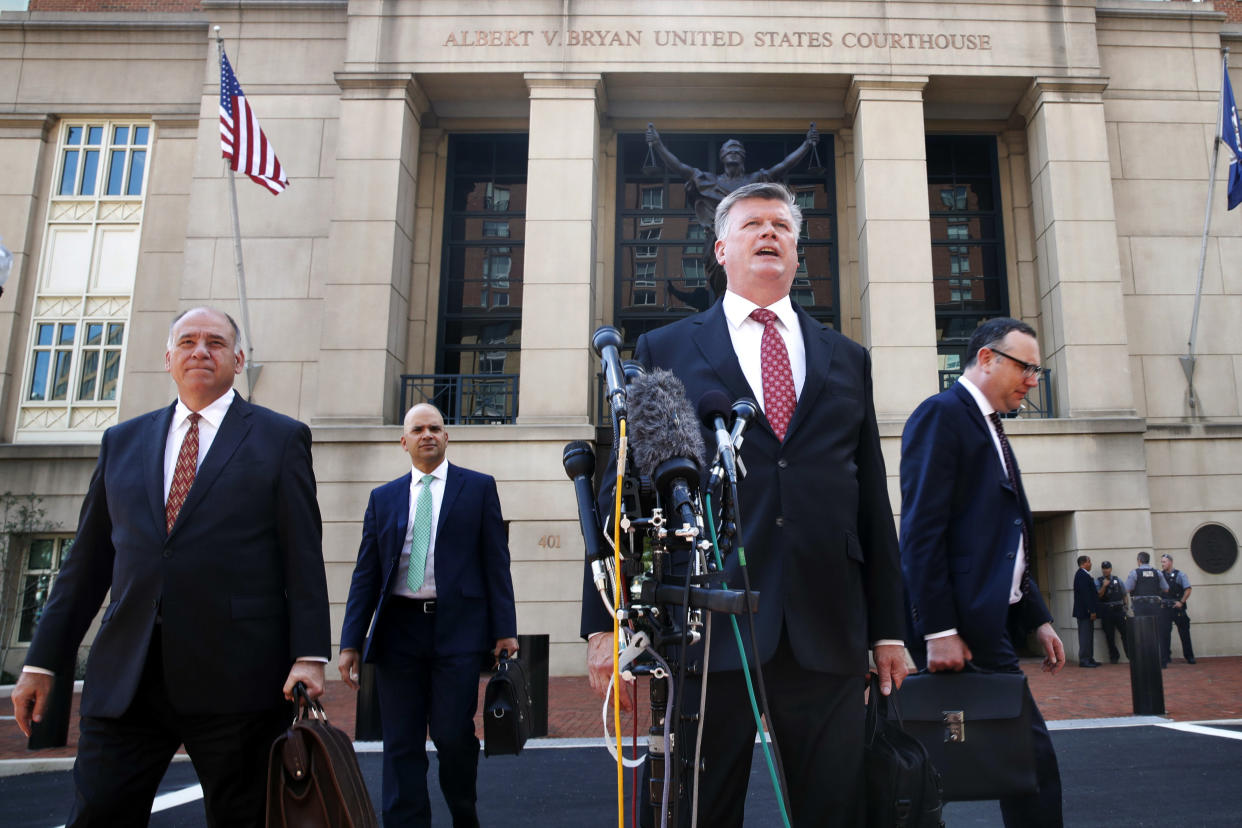 <span class="s1">Defense attorney Kevin Downing makes a statement to the media after leaving federal court Tuesday. (Photo: Jacquelyn Martin/AP)</span>