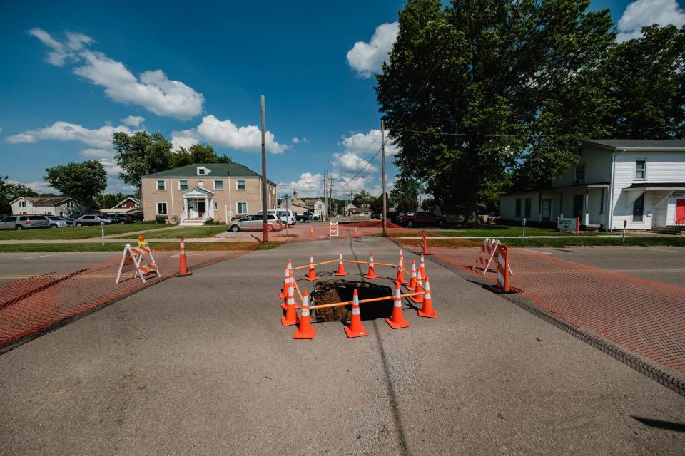 A sinkhole has appeared at Second Street NE and Ashwood Lane NE in New Philadelphia on Tuesday.