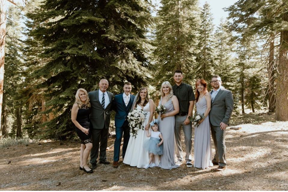 Chelsea Scruton, fourth from the right, at her brother's wedding on May 30, 2021 in Tahoe Vista, California.