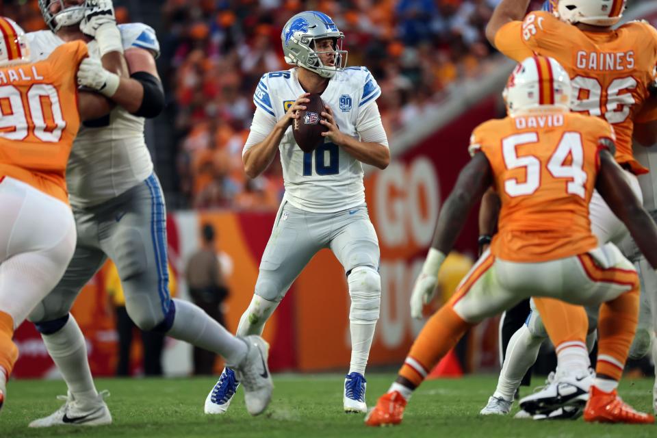 Detroit Lions quarterback Jared Goff (16) looks to return to the NFC Championship with his new team. Mandatory Credit: Kim Klement Neitzel-USA TODAY Sports