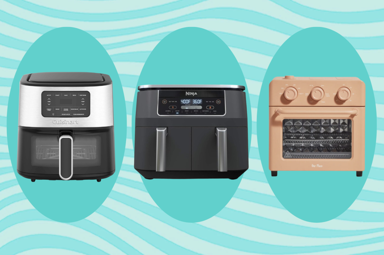 Air fryers from Cuisinart, Our Place and Ninja are shown for Yahoo Life's Best Air Fryer guide.