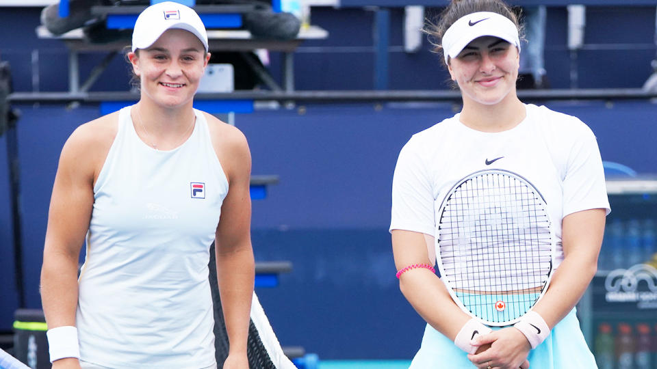 Ash Barty and Bianca Andreescu, pictured here at the Miami Open. 