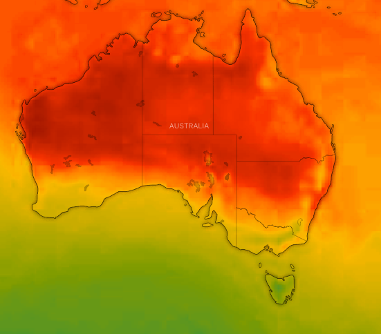 The east coast will see a warm temperatures drift in from the west. Source: Windy