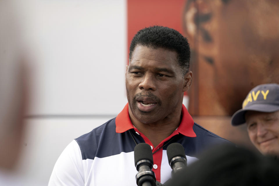 Georgia Republican Senate candidate Herschel Walker speaks during a campaign stop on Tuesday, Oct. 11, 2022, in Carrollton, Ga. (AP Photo/Megan Varner )