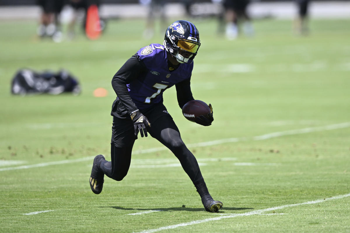 Ravens' Rashod Bateman off PUP, practicing at training camp