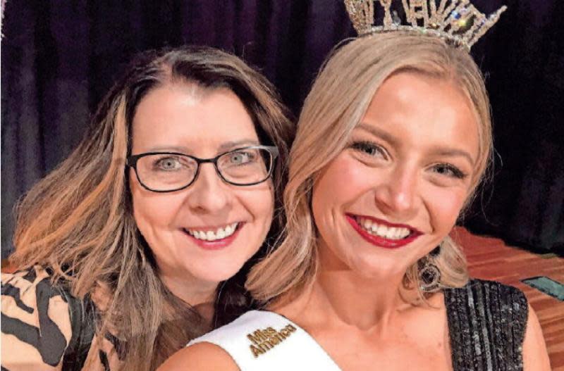 Brooklynn Lambert (right) is shown with Dione Oerther, Miss Monroe County executive director. Lambert was a top 11 finalist in Saturday night’s Miss Michigan Competition.
