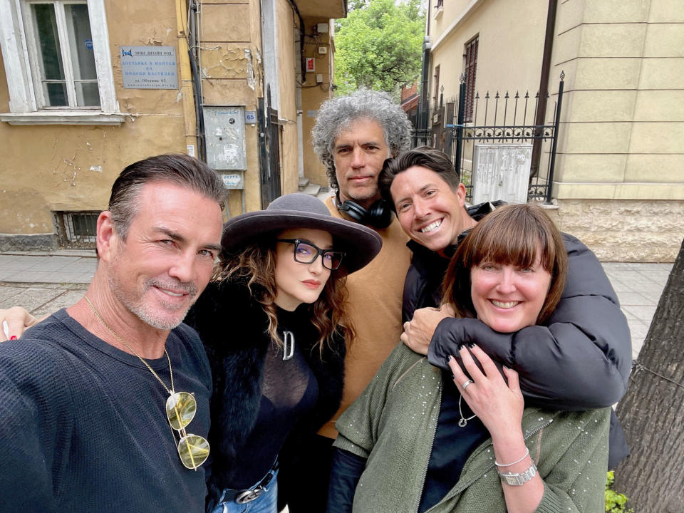 (L-R) Gary Stretch, Dessy Tenekedjieva, Dennis Madden, Ben Charles Edwards & Kirsty Bell during filming in Sofia, Bulgaria