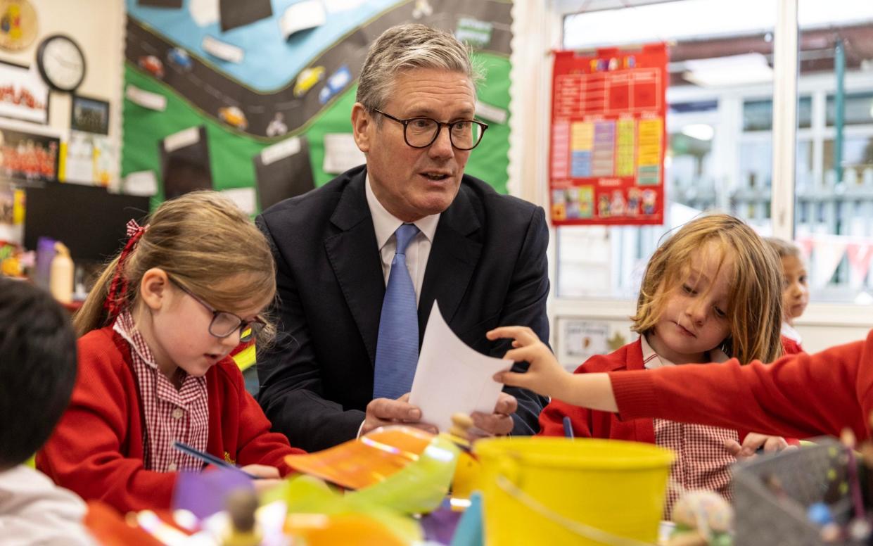 Sir Keir Starmer, the Prime Minister, is pictured today during a visit to a school in south east London