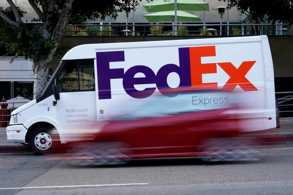 A Federal Express truck is shown in Los Angeles, California, U.S., October 16, 2019.  REUTERS/Mike Blake