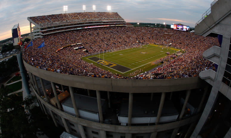 A wide-action shot of the crowd at an LSU game.