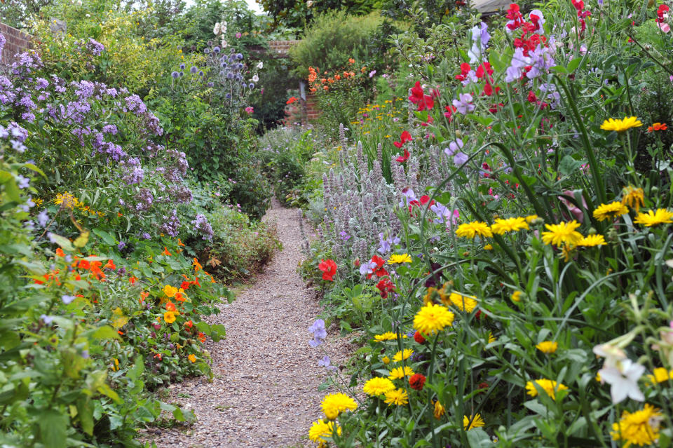 9. Line a gravel path with flowers