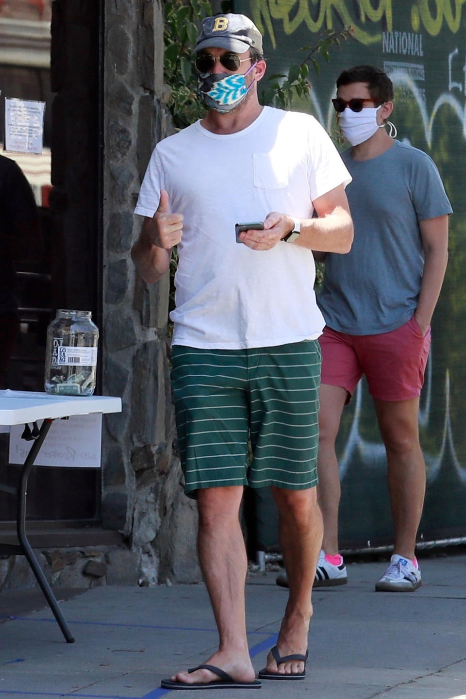 <p>Jon Hamm looks ready for summer in striped shorts and flip flops as he steps out in Los Feliz, California, on Saturday.</p>