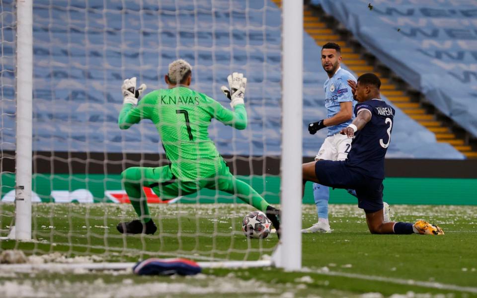 Manchester City's Riyad Mahrez scores their first goal  -  REUTERS/Phil Nobl