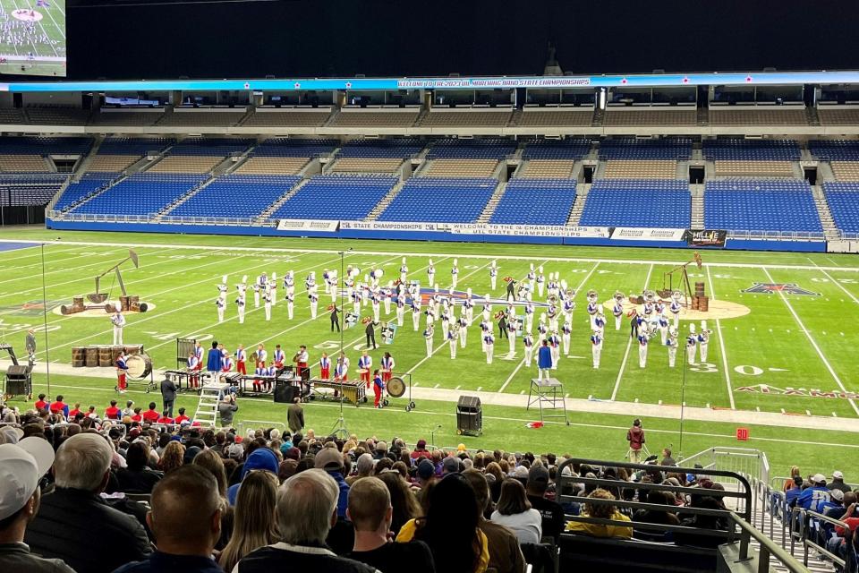 The Sundown High School marching band competes in the preliminary round of the UIL State Marching Band Championships on Oct. 31, 2023 at the Alamodome in San Antonio.
