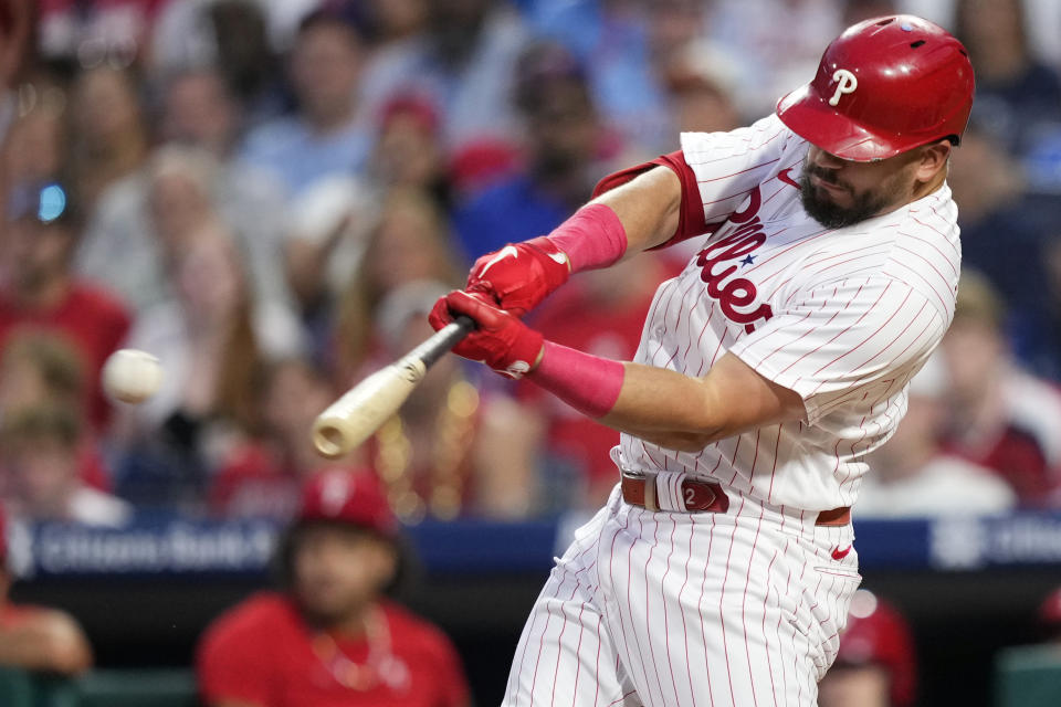 Philadelphia Phillies' Kyle Schwarber is one of the hottest hitters in baseball. (AP Photo/Matt Slocum)
