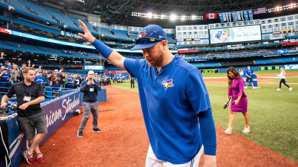 The former Blue Jays first baseman has been through the recent highs and lows of the team. (Photo by Mark Blinch/Getty Images)