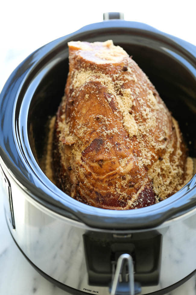 <strong>Get the <a href="http://damndelicious.net/2014/11/21/slow-cooker-maple-brown-sugar-ham/" target="_blank">Slow Cooker Maple Brown Sugar Ham recipe</a>&nbsp;from Damn Delicious.</strong>