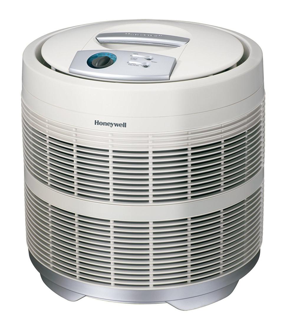 This <a href="https://www.amazon.com/Honeywell-50250-S-True-HEPA-Purifier/dp/B00007E7RY/ref=cm_cr_arp_d_product_top?ie=UTF8" target="_blank">air purifier from Honeywell</a> is most effective for large to extra large rooms with the 360 degree air intake.<br /><br /><strong>Amazon Reviews:</strong>&nbsp;3,399<br /><strong>Average Rating:</strong>&nbsp;4.2 out of 5 stars<br /><br /><i>"We have been using this unit in a bedroom non-stop since it arrived. It does a great job filtering the air. It is a little noisier than other HEPA filters we&rsquo;ve had but I feel it does such a good job that the noise is easily overlooked. Due to health issues and sensitivities we have owned many different filters and I can say for the price this unit is a top choice..." - Amazon Reviewer</i>