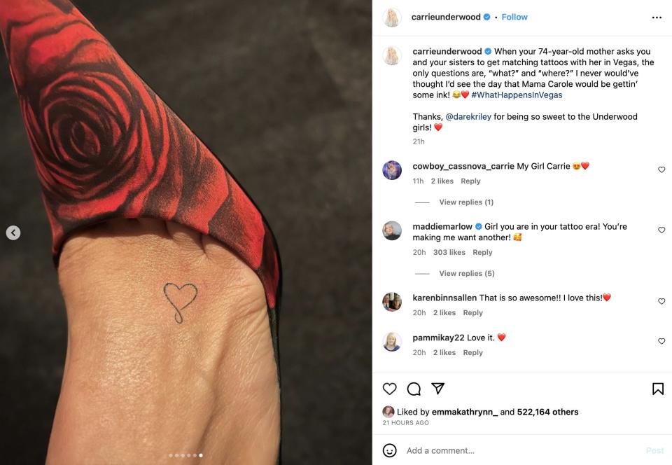 Carrie Underwood says she got a new tattoo because her 74yearold