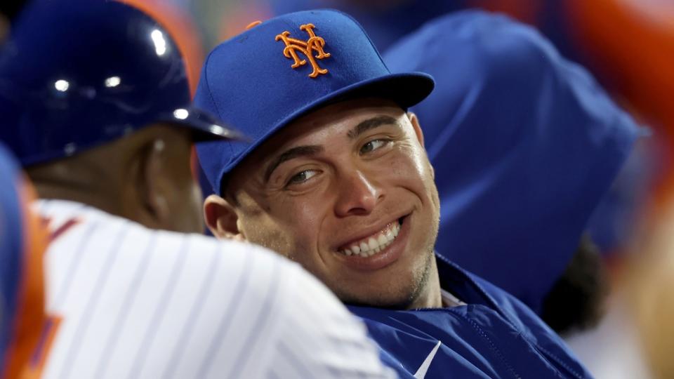 Oct 4, 2022;  New York City, New York, USA;  New York Mets catcher Francisco Alvarez (50) talks to first base coach Wayne Kirby (54) in the dugout during the ninth inning against the Washington Nationals at Citi Field.