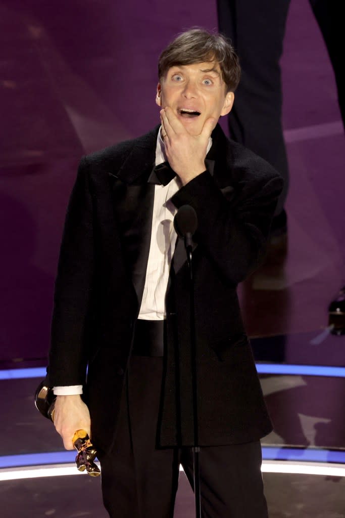 Cillian Murphy accepts the Lead Actor award for “Oppenheimer” at the 2024 Oscars. Getty Images