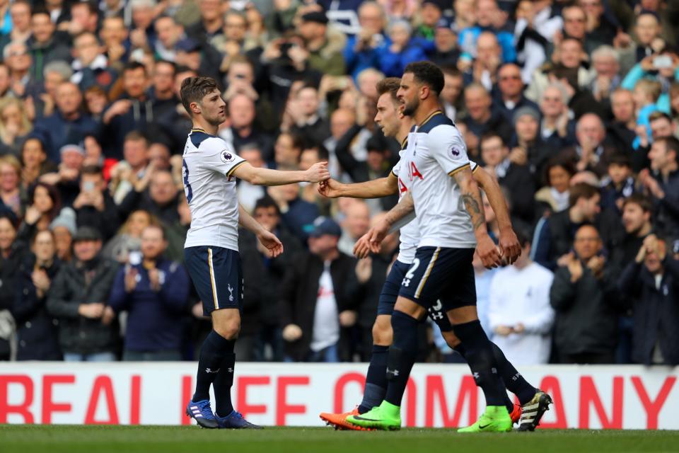 <p>Eriksen celebrates scoring the opener </p>