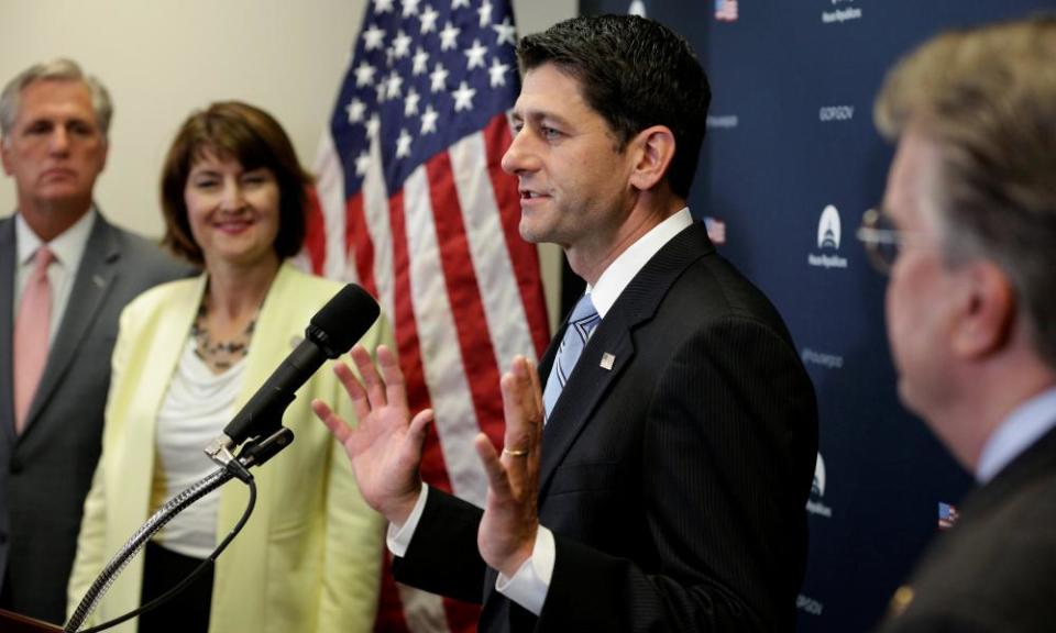 Paul Ryan speaks during a press briefing on Capitol Hill in Washington Wednesday.