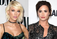 <p>Demi Lovato can't help herself sometimes when it comes to Taylor Swift! The “Confident” singer decided to take Swift to task over her star-studded squad. In May, Lovato tweeted, “Don’t brand yourself a feminist if you don’t do the work.” She defended her comments months later. “I think in certain situations, certain people could be doing more if they’re going to claim that as part of their brand,” she <a rel="nofollow" href="https://www.yahoo.com/celebrity/demi-lovato-slams-taylor-swift-1529975750721590.html" data-ylk="slk:told;elm:context_link;itc:0;sec:content-canvas;outcm:mb_qualified_link;_E:mb_qualified_link;ct:story;" class="link  yahoo-link">told</a> <i>Glamour</i>. “To be honest, and this will probably get me in trouble, I don’t see anybody in any sort of squad that has a normal body. It’s kind of this false image of what people should look like. And what they should be like, and it’s not real.” Lovato added, “And I think that having a song and a video about tearing Katy Perry down [“Bad Blood”], that's not women's empowerment." Though Lovato certainly had a lot to say, Swift never engaged (directly) in this feud. (Photo: AP Images) </p>
