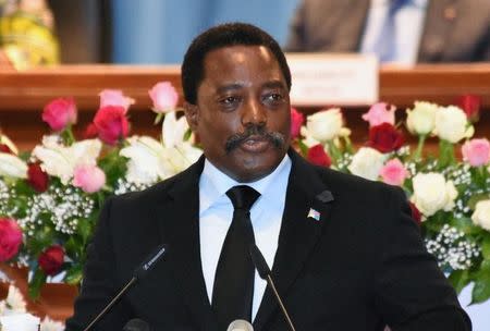 FILE PHOTO: Democratic Republic of Congo's President Joseph Kabila addresses the nation at Palais du Peuple in Kinshasa, Democratic Republic of Congo April 5, 2017. REUTERS/Kenny Katombe