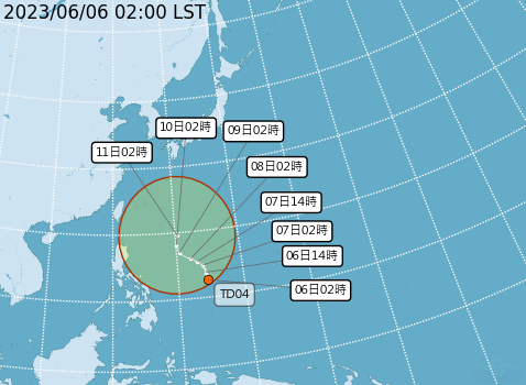 今天清晨2時在菲律賓東南方海面形成了一個熱帶性低氣壓。取自氣象局