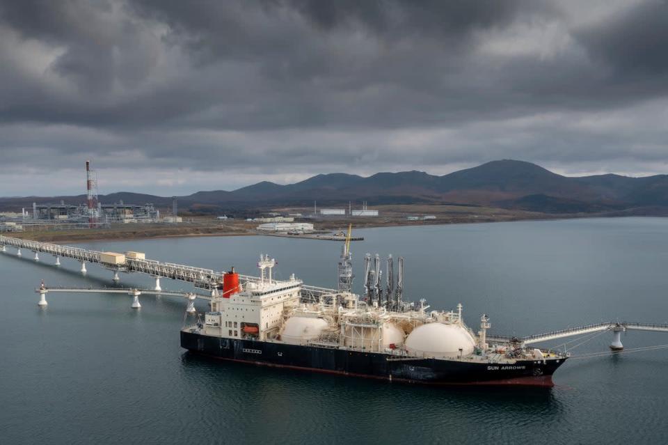 A tanker loads its cargo of liquefied natural gas in Russia in 2021. Russia’s invasion of Ukraine and its decision to severely limit supplies of natural gas to the continent have seen global gas prices spike in recent months (AP)